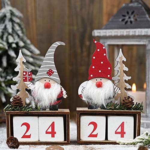 Calendário de contagem regressiva de Natal: Decorações de desktop de calendário de madeira, calendário de mesa do Papai