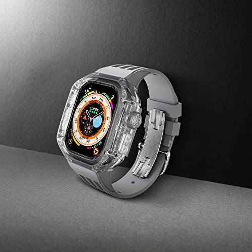 Caso de kit de mod de mod de fkimkf para Apple Watch 49mm Fluororberber Watch Band para Iwatch Series Ultra 8 Silicone Watch Strap