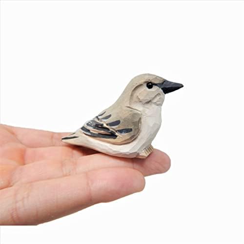 Selsela Mockingbird Miniature Wood Bird Art Statue Sculpture Ornament Fture Figure Small Animal