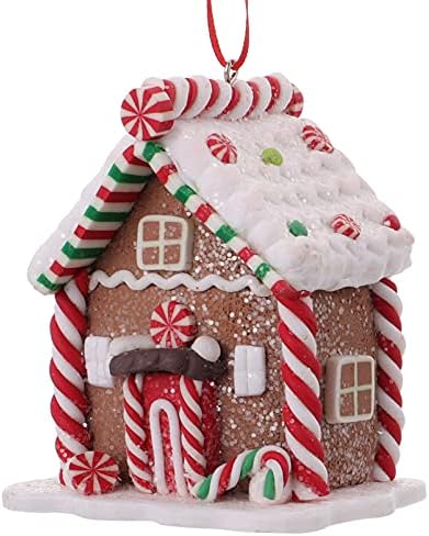 Toyvian 1pc Christmas Gingerbread House Glitter Christmas Tree Set com bastões de doces resina pendurada decoração de natal