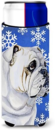 Tesouros de Caroline lh9274muk Bulldog Inglês Inverno Snowflakes Holiday Ultra Hugger para latas finas, lata de manga mais refrigerada