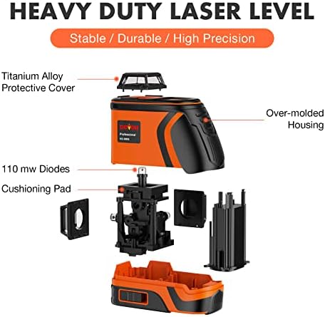 DoVOH Alta visibilidade Laser Nível de laser Outdoor: Dever de serviço 3D 3D Nível 360 Auto-nivelamento de até 197ft Diodos de longo