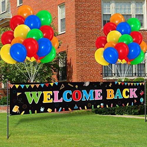 Charnoel 36 PCs Welcome Back Banner Decoration Set to School Yard Sign 35 Balões Primeiro dia de suprimentos de festa