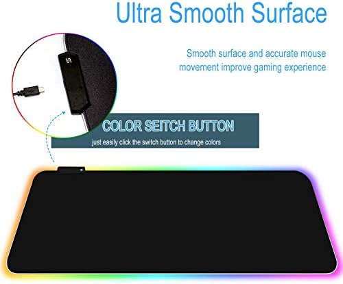 RGB Gaming Mouse Pad, grande bloco de mouse LED macio expandido com 14 modos de luz, base de borracha anti-deslizamento para