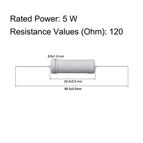 UXCELL 10PCS 120 OHM Resistor, 5W 5% Tolerância Oxido de metal resistores de filmes, chumbo axial, prova de chama para projetos eletrônicos e experimentos eletrônicos DIY