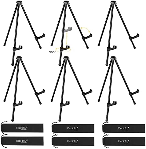 MagicFly 6 Pack de mesa de mesa de mesa, cavalete de aço preto cavalete superior para exibição, cavalete de tripé ajustável e portátil com 6 sacos de armazenamento, sinais, pôsteres, contém 5 libras