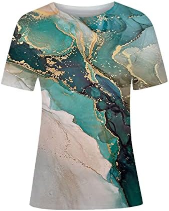 Camisetas de manga curta para mulheres outono bote de verão pescoço colorblock mármore gráfico tops casuais tshirts adolescentes