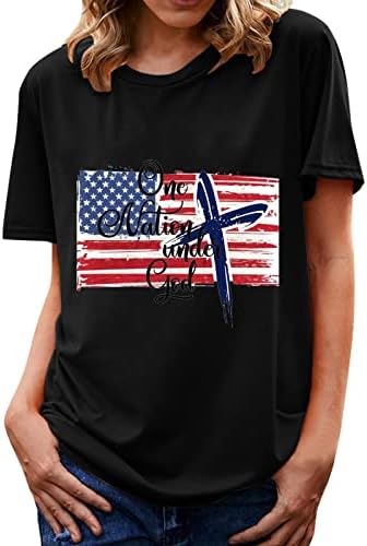 Uikmnh Tops femininos de verão bandeira dos Estados Unidos blusa de manga curta Camiseta de algodão largo