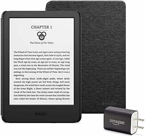 Pacote Kindle Essentials, incluindo Kindle - Black - sem anúncios de tela de bloqueio, tampa de tecido - Emerald escuro e adaptador