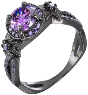 AuNyamanee Jewelry Shop Vintage Round Purple Amethyst Banding Ring 10kt Black Gold preenchido tamanho 5-11