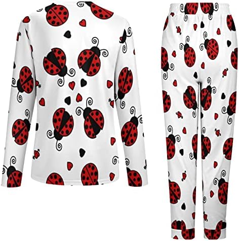 Coccinella septempunctata ladybug pijamas femininos definem roupas de dormir de manga longa e calça impressa de duas peças loungewear