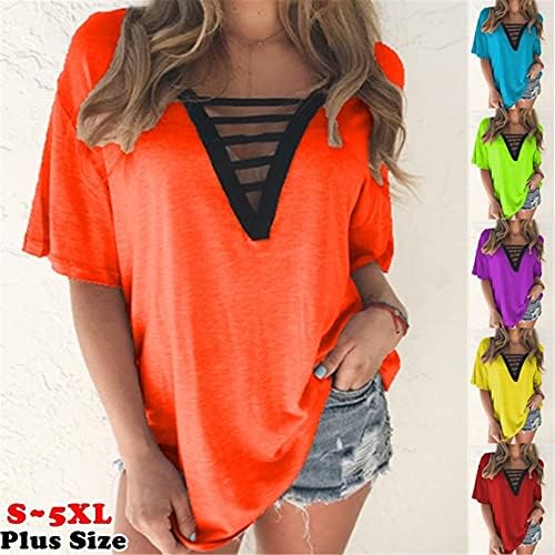 ANDONGNYWELL Women Feminina V-Shirt Manga curta Mullicolor Multicolor Top Summer Bloups