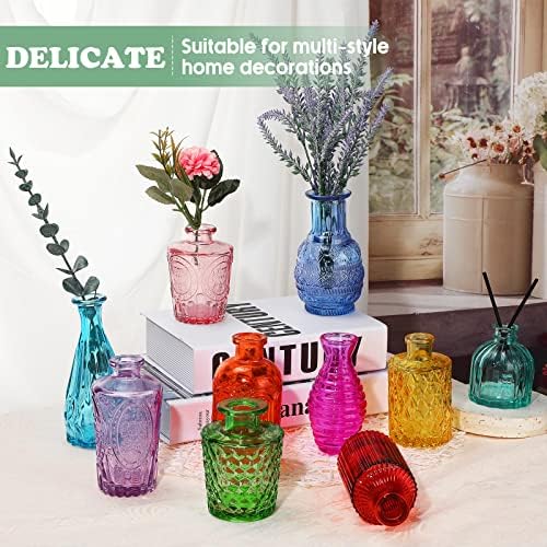 20 PCs Vasos de broto de vidro colorido pequenos vasos para flores vasos com granel vintage em garrafas de vidro em massa para peças centrais de casamento decoração de mesa em casa