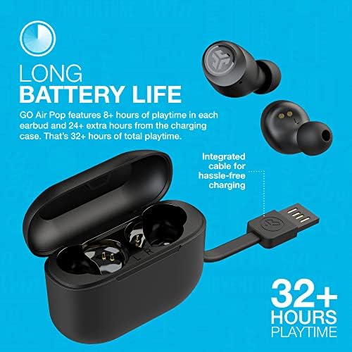 JLAB GO AIR POP POP TRUE sem fio Bluetooth Earbuds + Caixa de Carregamento | Preto | Dual Connect | Resistência ao suor IPX4 | Conexão Bluetooth 5.1 | 3 EQ Sond Settings Signature, Balanced, Bass Boost