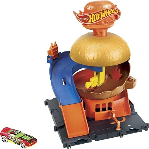 Hot Wheels Toy Car Track Set City Burger Drive-thru Playset & 1:64 Scale Car, conecta-se a outros sets e faixas