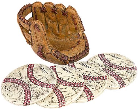 Excello Global Products Baseball Coasters Conjunto: Inclui 4 montanha -russa de cerâmica de luvas de beisebol para bebida. Decoração de casa esportiva vintage.