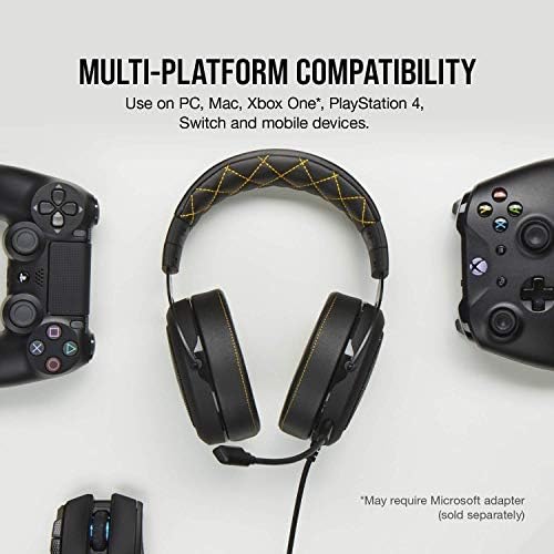 CORSAIR HS60 PRO - 7.1 fone de ouvido de jogos de som virtual de som virtual para PC com certificação USB DAC - Discord - funciona com PC, Xbox Series X, Xbox Series S, Xbox One, PS5, PS4 e Nintendo Switch - Amarelo