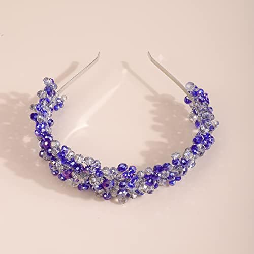 Xerling Blue Crystal Tiara and Crown for Girls Silver Head Band Bride Wedding Prom Acessórios para Cabelo de Cabelo de Cabelo Princess