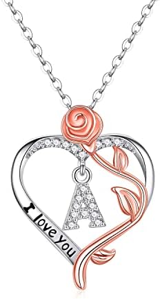Purelove Rose Heart Pingente de colares iniciais para mulheres meninas Mãe Filha namorada