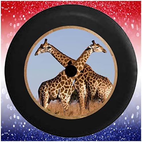 JL Spare Tire Cobs Casal Giraffe no Sahara Africano Black 32 a 33 polegadas com orifício da câmera de backup