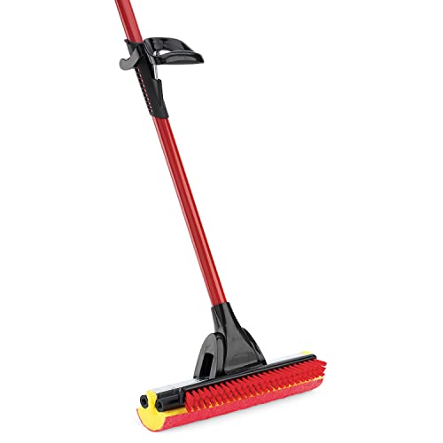 Libman Commercial 955 Roller Mop com escova de esfoliação, alça de aço, esponja de 12 de largura, vermelho e preto