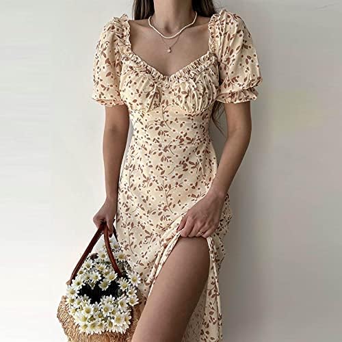 Roupas de verão femininas Fragarn, Women's Fashion Wind Spring e Summer Small Floral Print Lace-up Dress