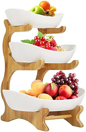 Placa de frutas cerâmicas de 3 camadas, 3 camadas de bandeja de bandeja de bandeja, porcelana vegetal em camadas de servir de