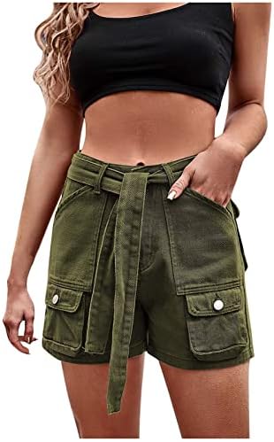 Shorts jeans de carga de cintura alta para mulheres de botão de botão de bolso reto Jean shorts shorts de verão de streetwear
