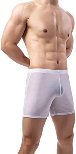 Cuecas boxer para homens de algodão de cintura alta com bolsas com calússuras sem costura de troncos suaves e confortáveis ​​boxeadores casuais