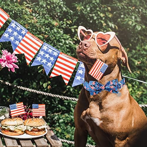UP URARA PUP PAPRIOTIC DOG CLARE com gravata borboleta, 4 de julho de colarinho de cachorro, colarinho de bandeira americana para