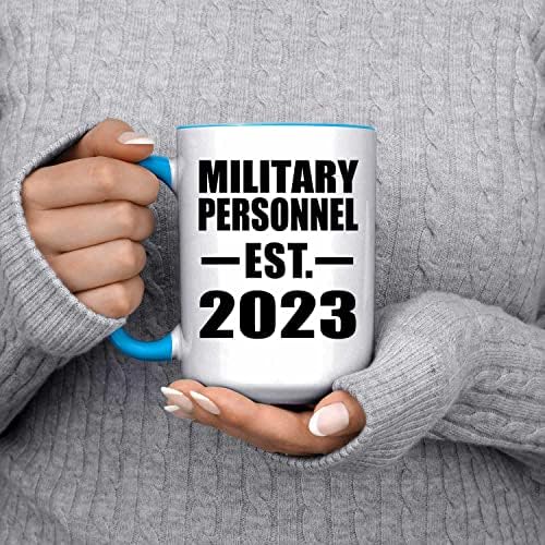Projeta o pessoal militar estabelecido est. 2023, 15oz Accent Coffee Coffee Caneca azul-xícara de chá com alça, presentes para aniversário