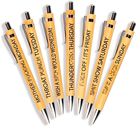 Terpink 7-Pack engraçado canetas de bambu, canetas engraçadas de sete dias da semana, descrevendo a mentalidade, canetas esferográficas sarcásticas vibrantes, presente para colegas colegas de trabalho