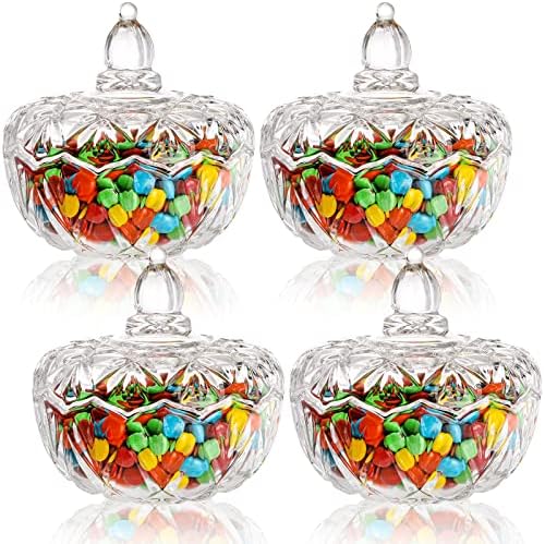 Conjunto de 4 doces de vidro com tampa, tigela de doces decorativos de 6,2 , jarro de doces de cristal, jarra de biscoito, joalheria,