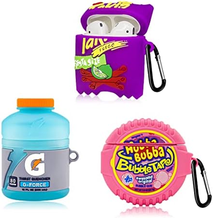 [3pack] Caso fofo do AirPod para airpod 2/1, desenho animado 3d Kawaii Bubble Gum e Sport Water & Purple Potato AirPods Cobrindo