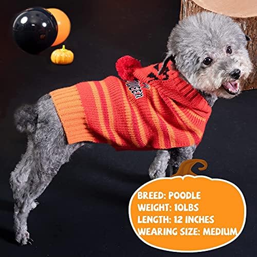 Cyeollo Halloween Dog Sweater Stripe de malha roupas de estimação em clima frio Supula de cachorrinho quente com coleira para cães pequenos xs