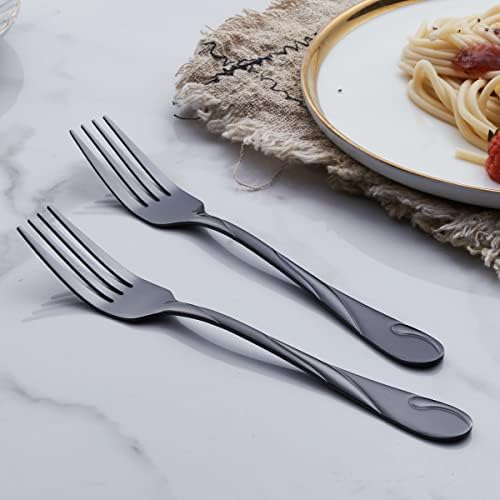 Conjunto de garfo de jantar preto, Seeshine 7,8 polegadas de aço inoxidável, talheres de mesa de metal preto brilhante, conjunto de 6