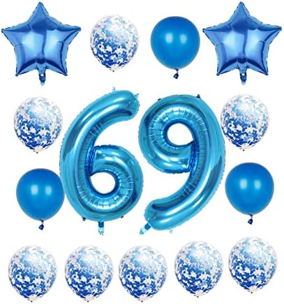 Recebimentos de festa de decorações de 69 anos, balão azul 69, balão de 40 polegadas de 40 polegadas Mylar 69th Balloons Decoration