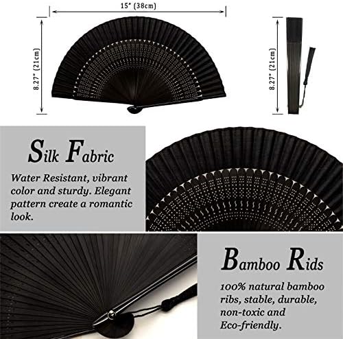 Zolee pequeno ventilador de mão dobrável - fãs de seda de bambu vintage japoneses chineses - para dança, performance, decoração,