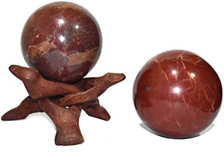 Curandings4u esfera vermelha jasper tamanho 2-2,5 polegadas e uma esfera de bola de cristal natural de bola de madeira esfera de cristal vastu reiki cura de chakra