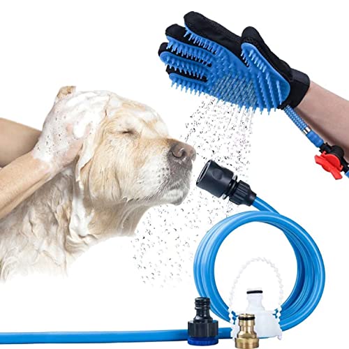 Luva de limpeza de cães, escova de banho de cachorro, limpeza de cachorro, removedor de pêlos de cachorro - para cães ou gatos com cabelos longos e curtos - luva destre 3 em 1 design de luvas funcionais, azul