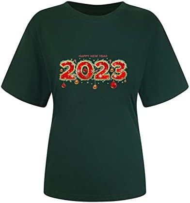 Camisas de tripulação de ano novo para mulheres 2023 Feliz Ano Novo Manga curta Crewneck Tshirts Casual Casual Casual Tops Tops