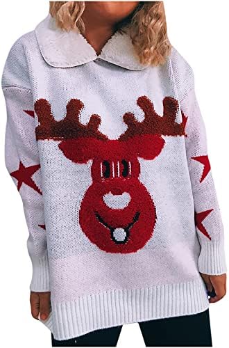 Sweater Feio de Natal para mulheres colares casuais com suéteres adolescentes adolescentes de manga comprida Tops de malha de malha