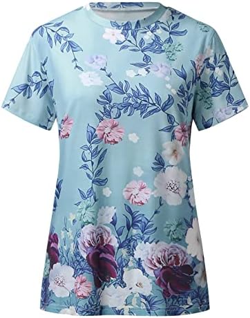 Tops femininos para o verão de manga curta de manga curta Floral estampado O-gola O-S-SHIRT Blusa casual de túnica solta