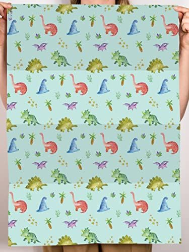 Papel de embrulho de dinossauro Central 23 - 6 folhas de embrulho e tags de presentes - papel de embrulho azul - para nova menina