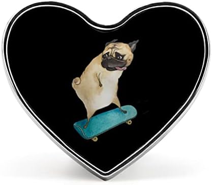 Skateboard Pug Dog Heart Broch Pin