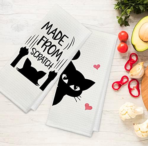 Kunlisa Funny Black Cat Black Absorvente Toalhas de cozinha e panos de prato 16 × 24 polegadas Conjunto de 2, feita