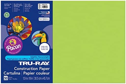 Papel de construção Tru-Ray, limão brilhante, 12 x 18, 50 folhas por pacote, 5 pacotes