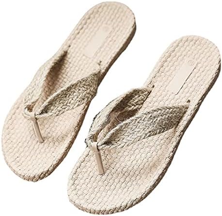 Sandálias de praia plana de chinelos femininos Sandálias de praia lâminas imitação de palha de palha
