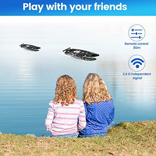 Barco de controle remoto para piscinas e lagos, 2,4 GHz 30 km/h de alta velocidade RC Boat Toy com 2 baterias recarregáveis ​​para crianças e adultos