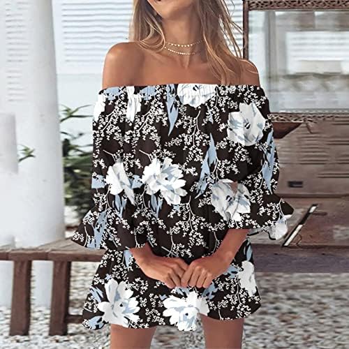 Ticcoy Off ombro vestidos de verão para mulheres estampas florais babado de meia manga Mini vestido 2023 Trendy Beach